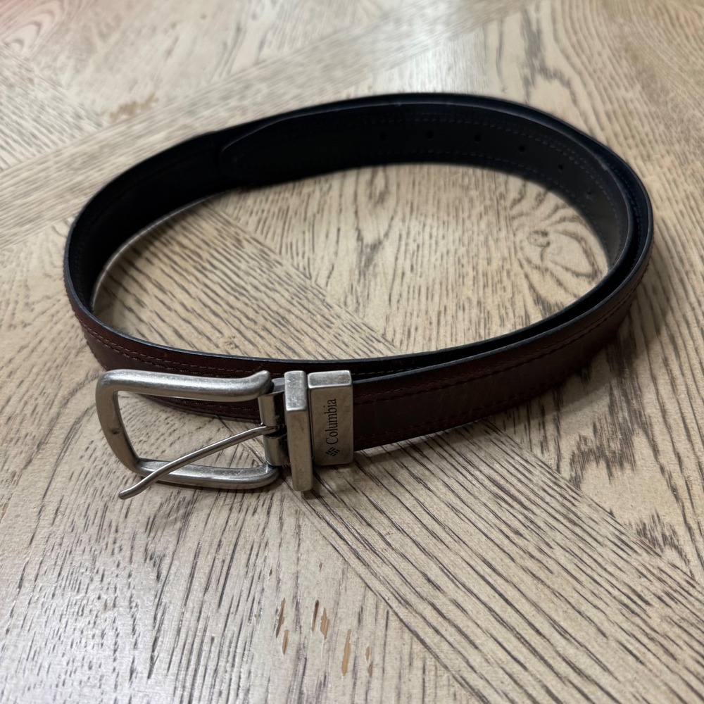 Columbia Reversible Leather Belt Mens Brown Black Metal Buckle‎